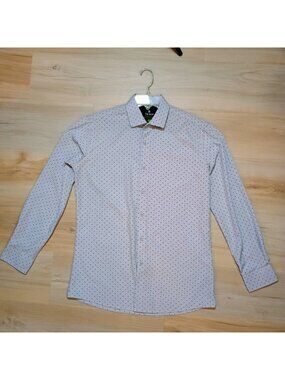 Tom Baine Performance Shirt Mens S Small Slim Fit White Black Polka Dot Stretch